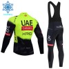 Set Fietsshirt Lange Mouw + Lange Koersbroek 2025 UAE TEAM EMIRATES Winter Thermal Fleece Groente